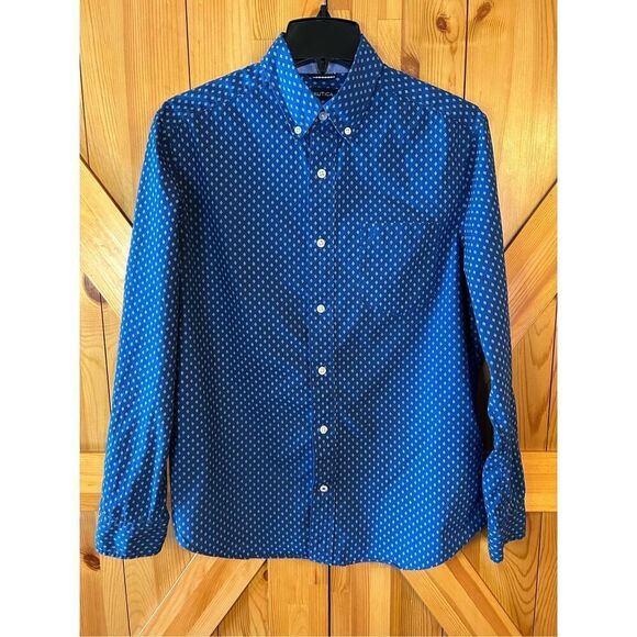 Nautica Men`s Classic-Fit Blue Geo Design Long Sleeve Logo Shirt Medium Pocket - Picture 1 of 7